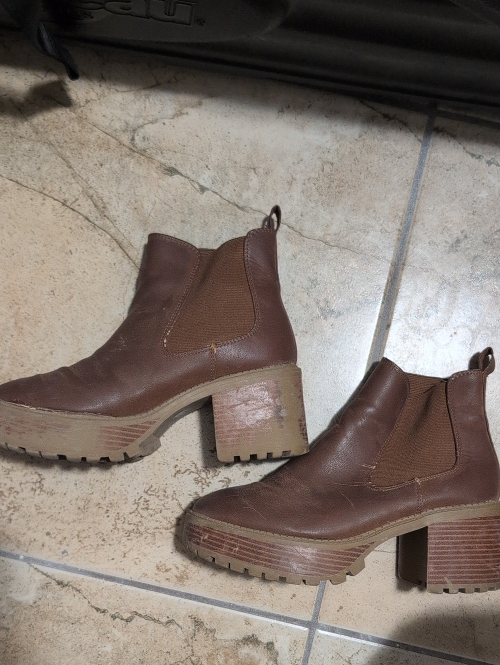 MIA Brown Chelsea Platform Booties with Lug Sole